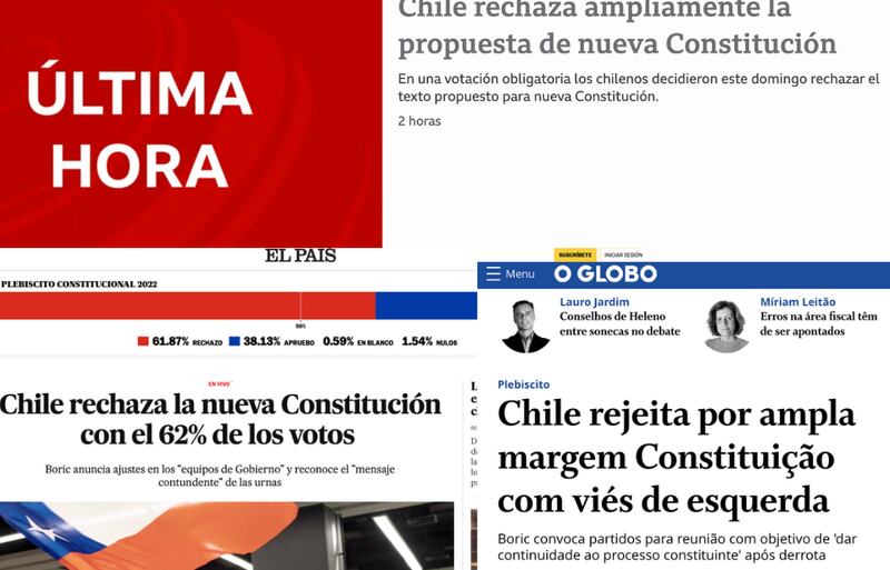 Triunfo del Rechazo se toma las portadas del mundo: “La Constitución  redactada durante la dictadura de Pinochet seguirá vigente” – Publimetro  Chile