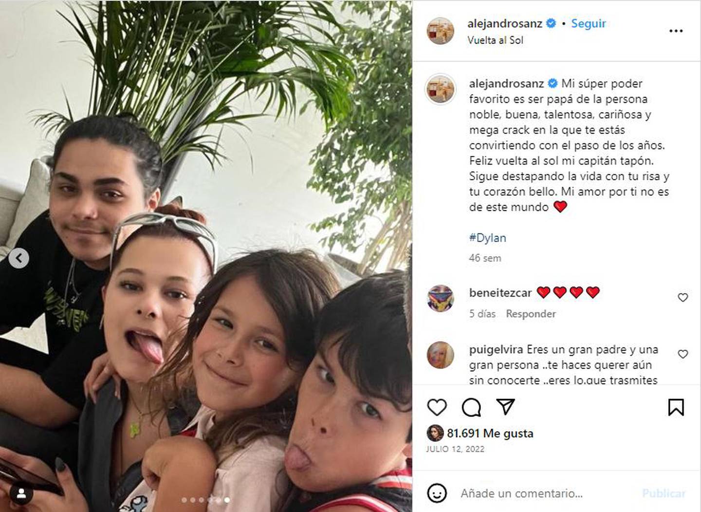 Alejandro Sanz es el orgulloso padre de cuatro hijos