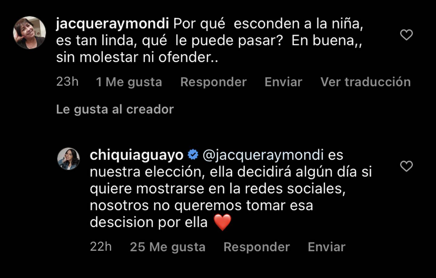 Comentario de Chiqui Aguayo en Instagram