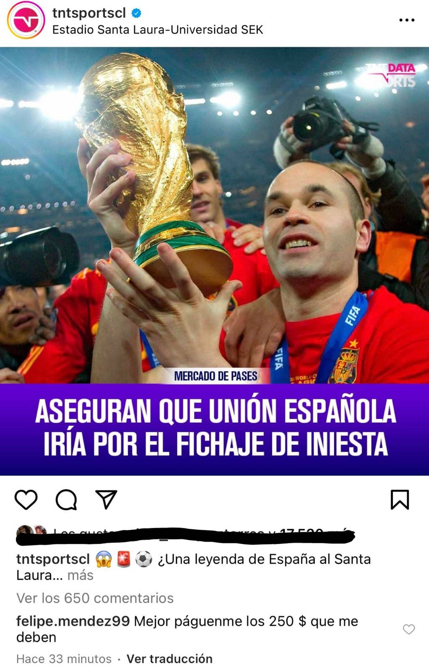 El comentario de Víctor Felipe Méndez ante el rumor de Andrés Iniesta a Unión