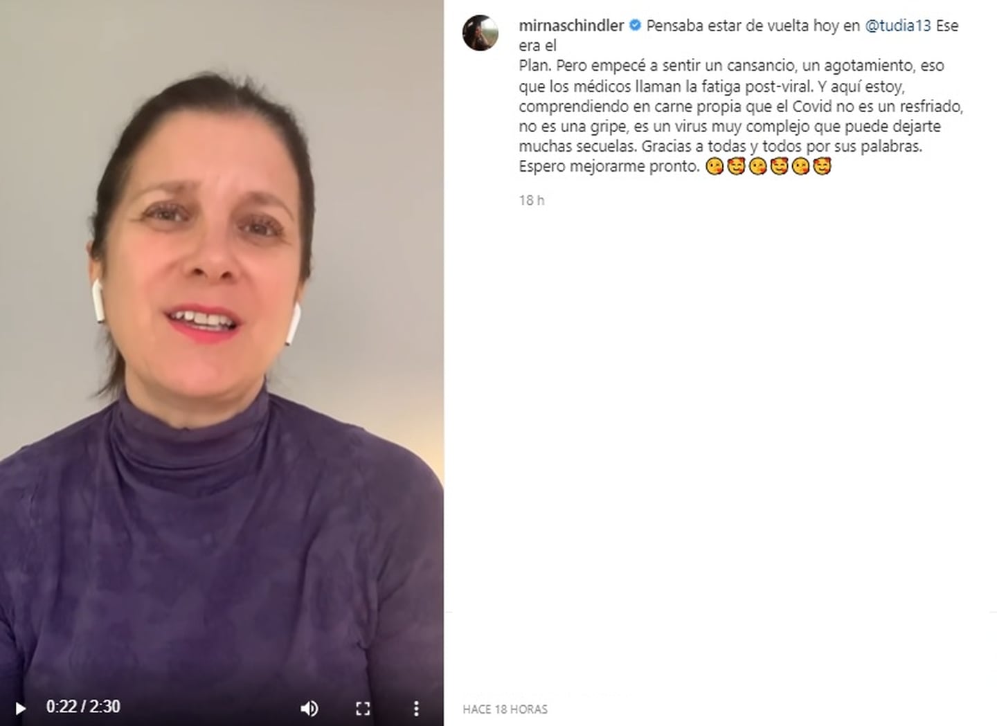 La periodista Mirna Schindler volvió a sus redes sociales para explicar los motivos por los que aún no ha podido reintegrarse a la animación de "Tu día".