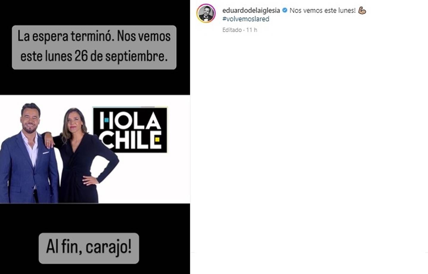 Eduardo de la Iglesia reaccionó en sus redes sociales al regreso de su programa "Hola Chile" en La Red.