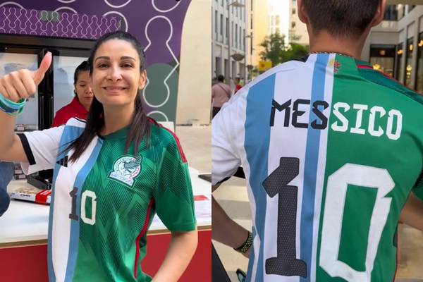 La locura del Mundial: Hincha mexicano sorprendió con una camiseta combinada entre Argentina y México
