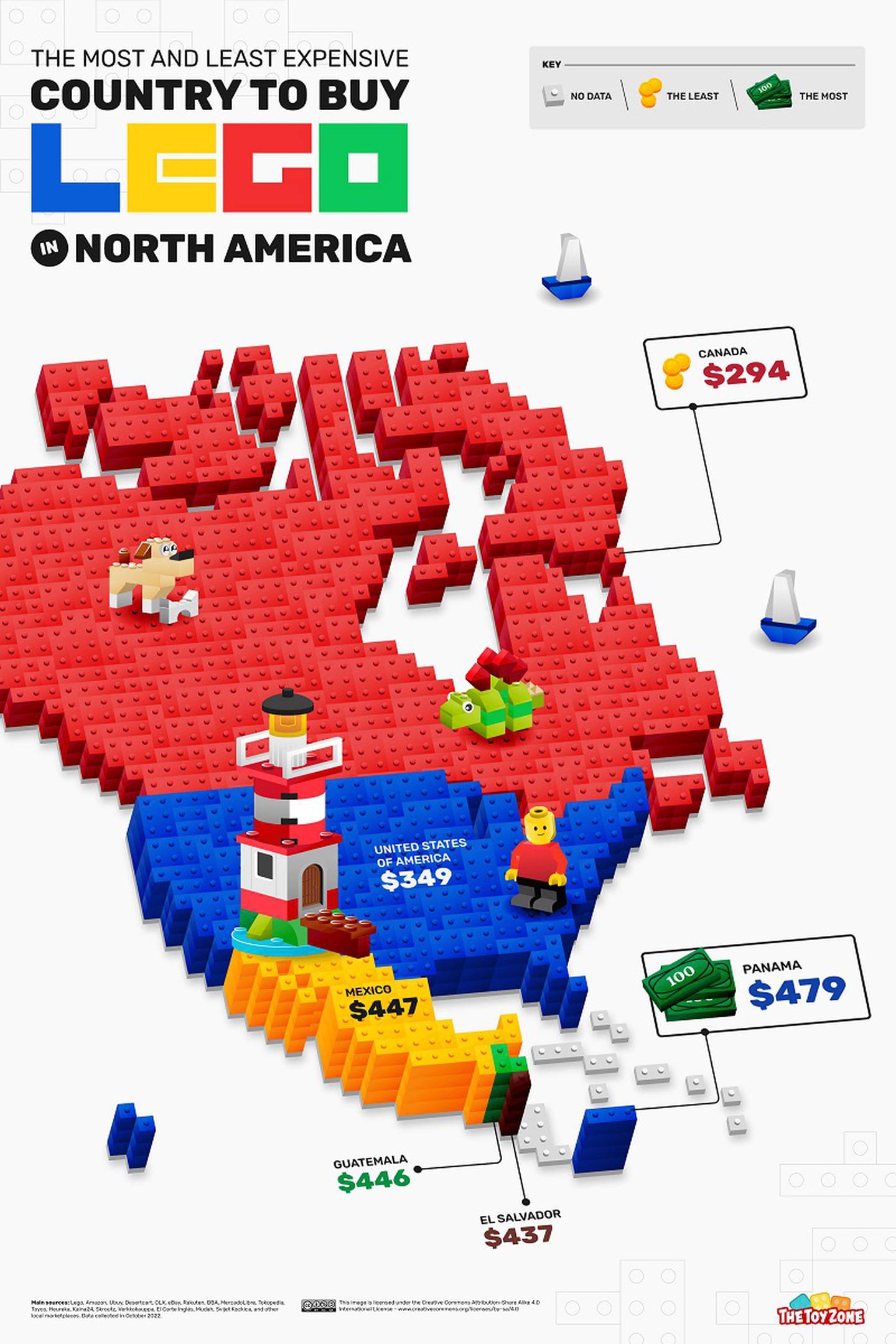 Mapa LEGO América del Norte. Cortesía de The Toy Zone.