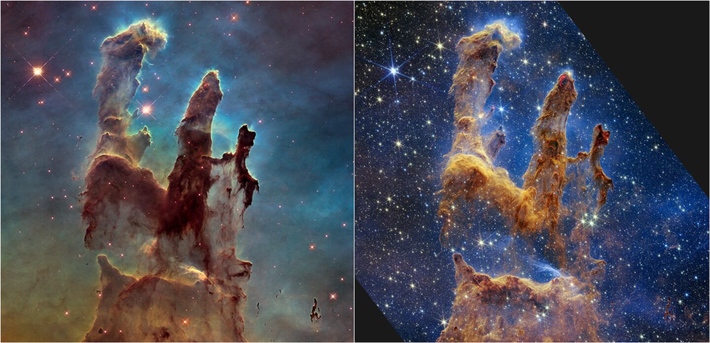 Comparación entre la imagen captada por el Telescopio Hubble y el Telescopio Espacial James Webb de la NASA