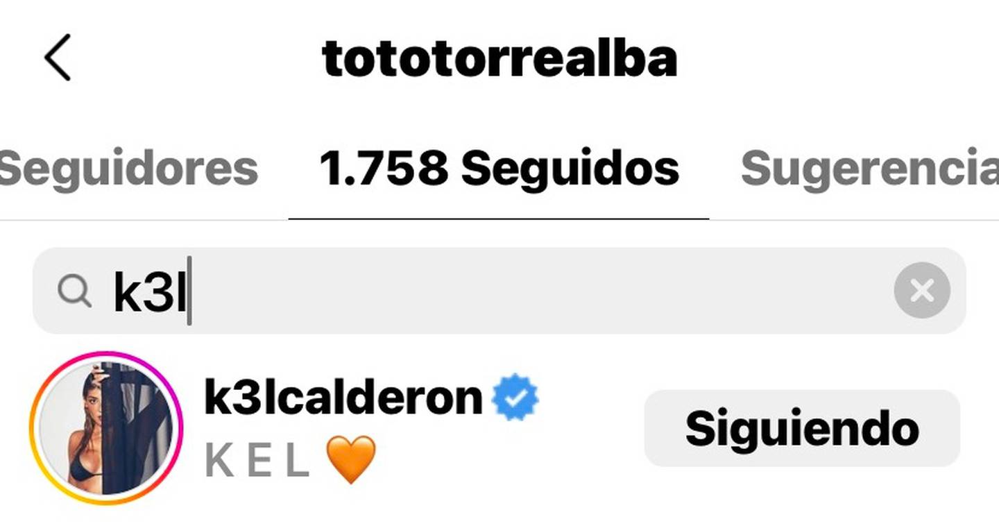 Toto Torrealba no ha dejado de seguir a Kel Calderón en Instagram, aunque ya borró todas las fotos junto a ella en su cuenta de la red social.