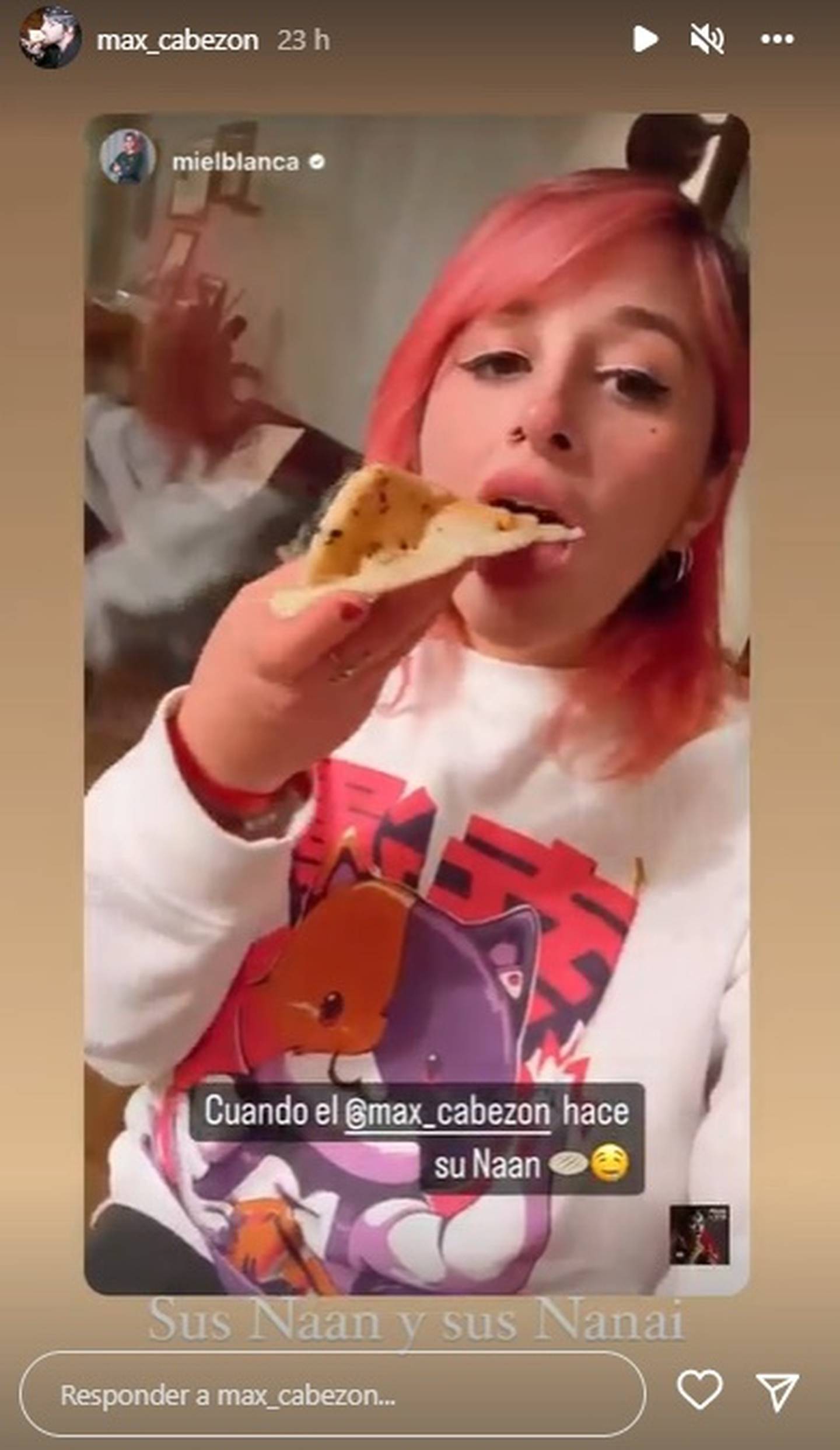 Max Cabezón compartió en su cuenta de Instagram una historia de Miel Blanca, donde le dejó un tierno ,mensaje luego de conocerse en "El discípulo del chef" de su romance.