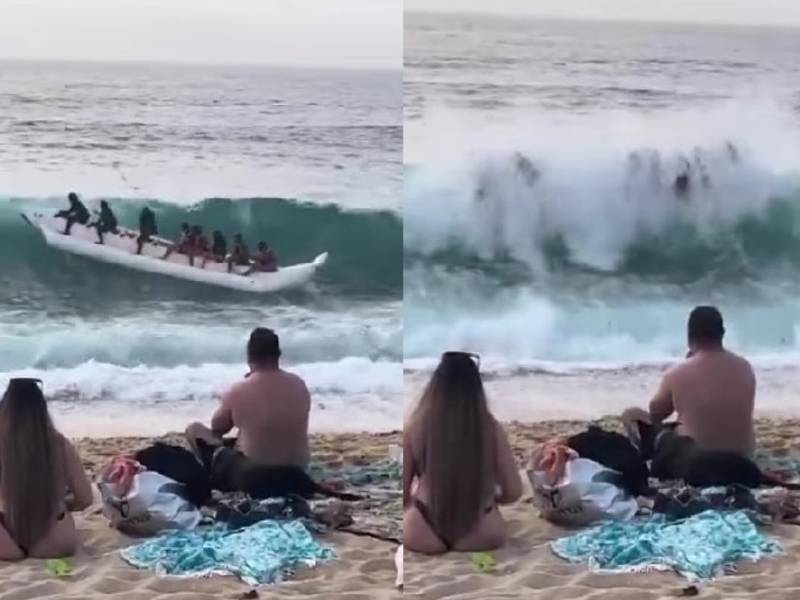 ¡Todos al agua!: Veraneantes pasan susto en un banano inflable tras ser derribados por poderosa ola