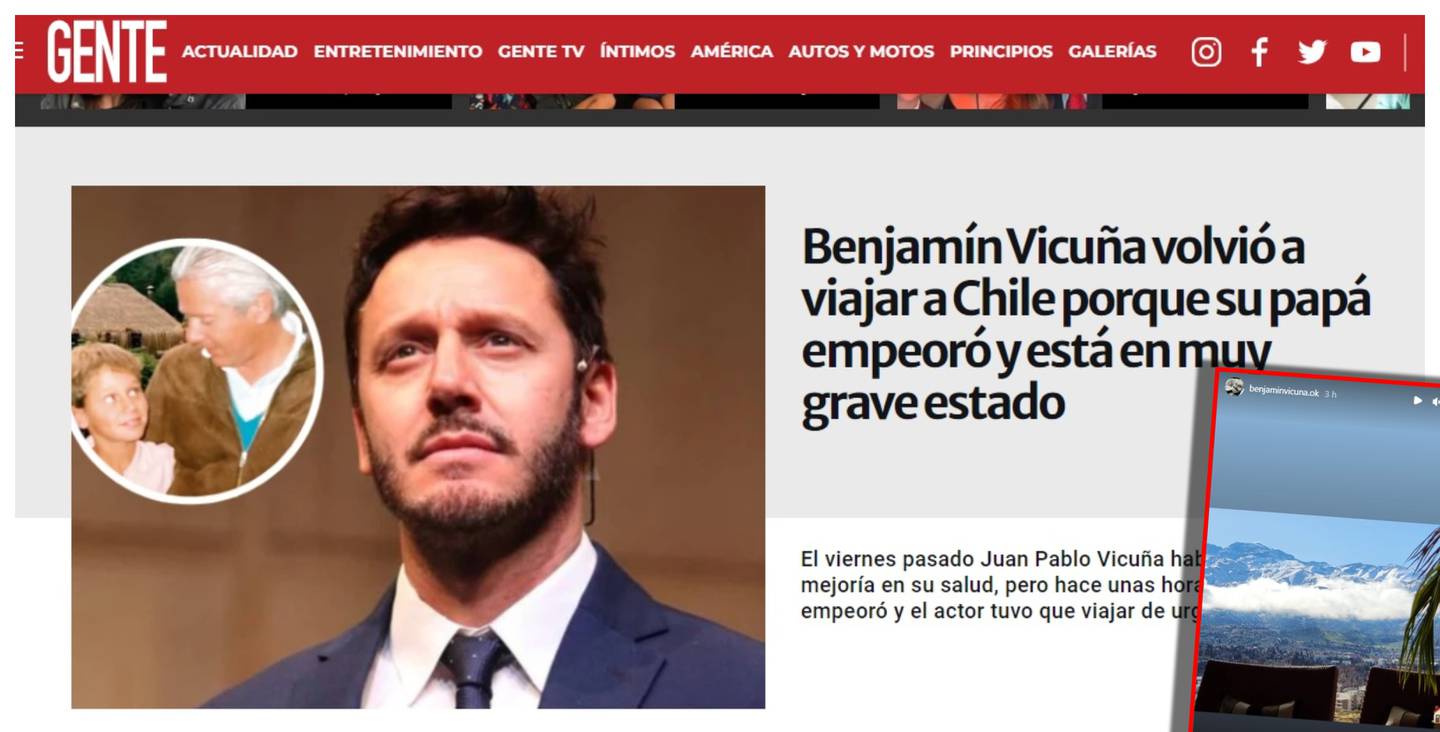 Los medios argentinos dieron cuenta del viaje de urgencia de Benjamín Vicuña para visitar a su padre.
