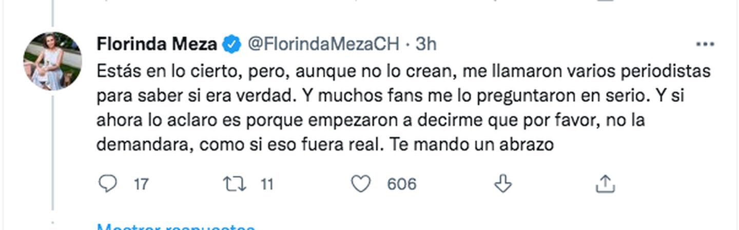Respuesta de un tuit de Florinda Meza