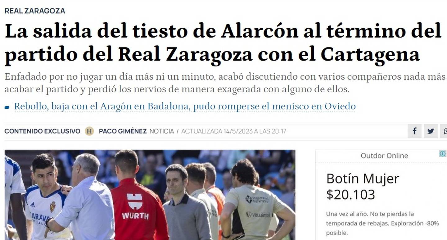 La prensa hispana alertó este domingo ante un posible castigo de Real Zaragoza a Tomás Alarcón.
