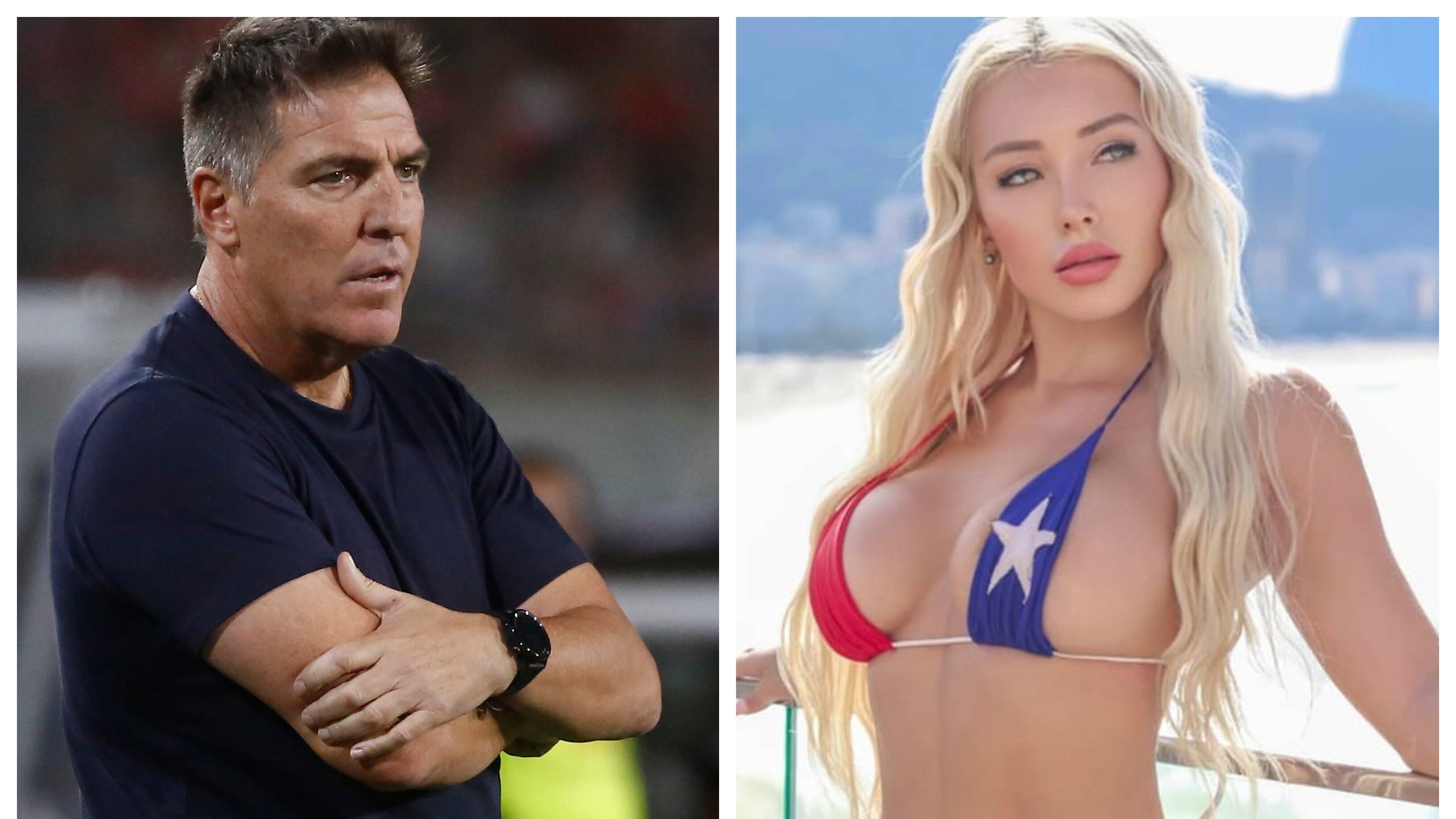 El técnico de la selección chilena, Eduardo Berizzo; y la modelo Daniella Chávez.