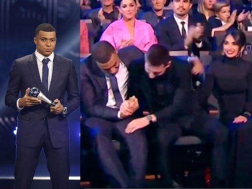 Messi se emocionó de más y casi le da un beso a Mbappé por error en los ‘The Best’
