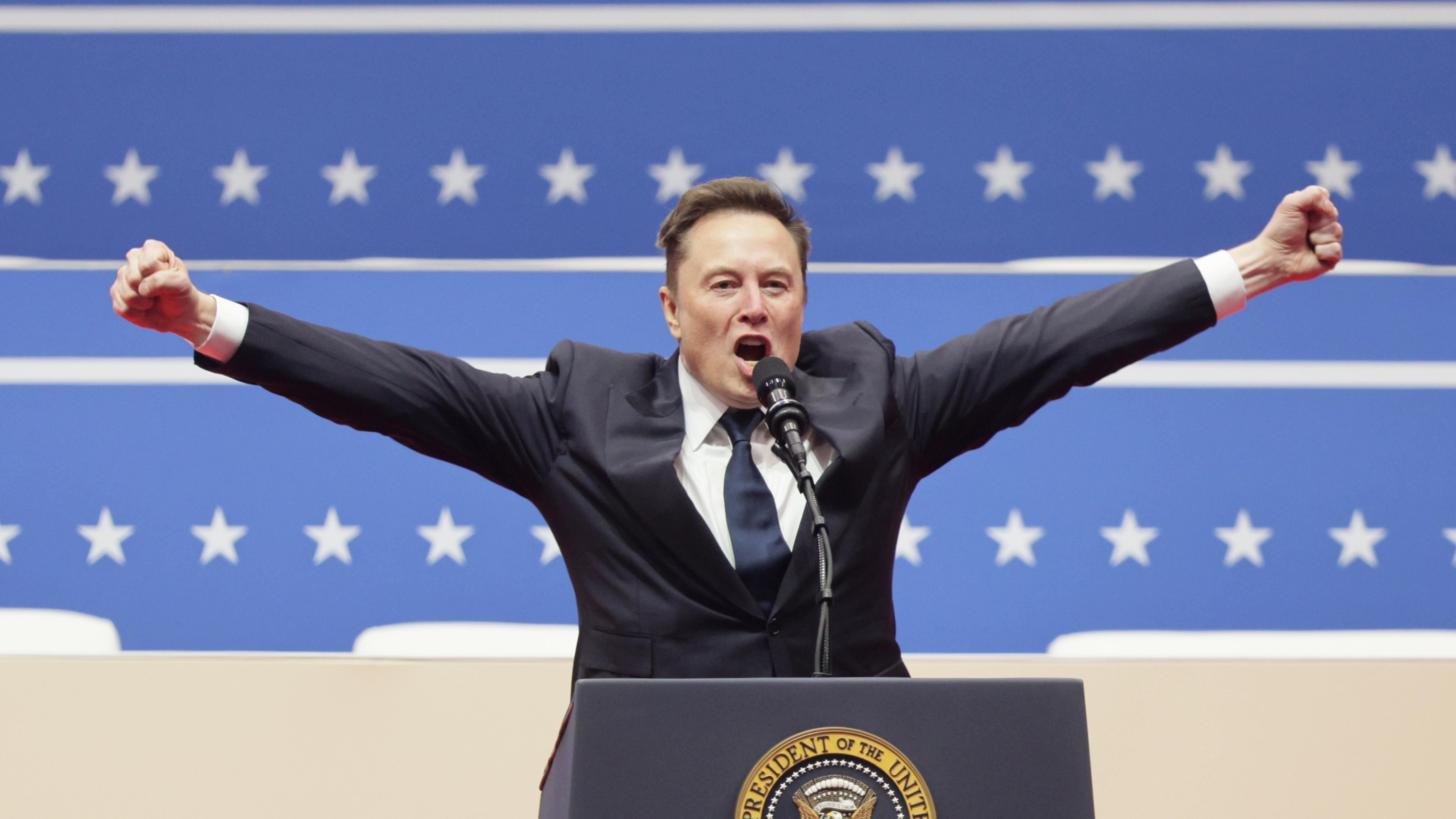 Elon Musk, director ejecutivo de Tesla, hace gestos ante la multitud en el Capitol One Arena después de su discurso durante las ceremonias de inauguración del presidente estadounidense Donald Trump en Washington, DC, EE.UU., el 20 de enero de 2025. Trump fue juró para un segundo mandato como presidente de los Estados Unidos el 20 de enero.