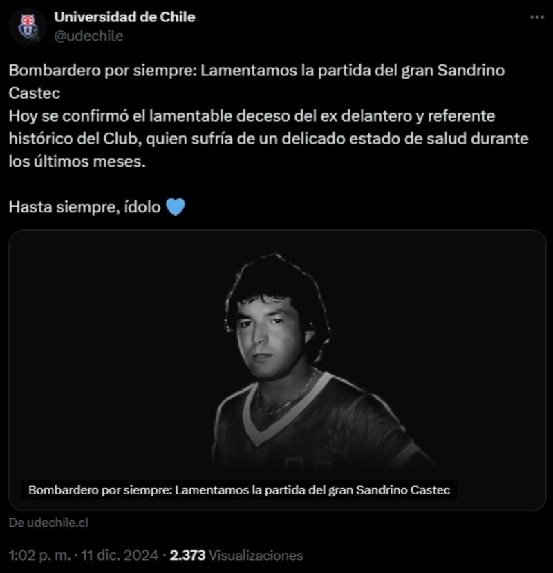 El exfutbolista falleció este martes 11 de diciembre de 2024, según informaron sus familiares.