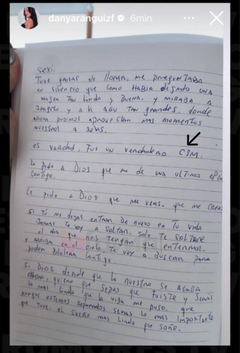Carta de Jorge Valdivia a Daniela Aránguiz | Instagram
