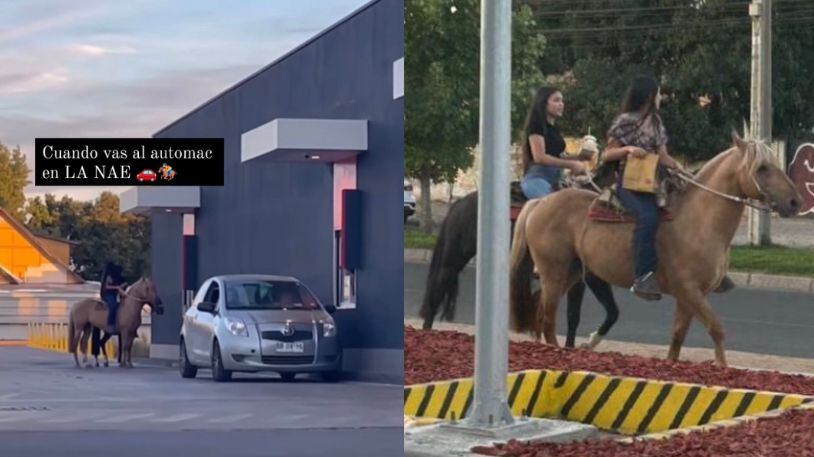 jovenes llegan en caballo a comprar a mcdonalds