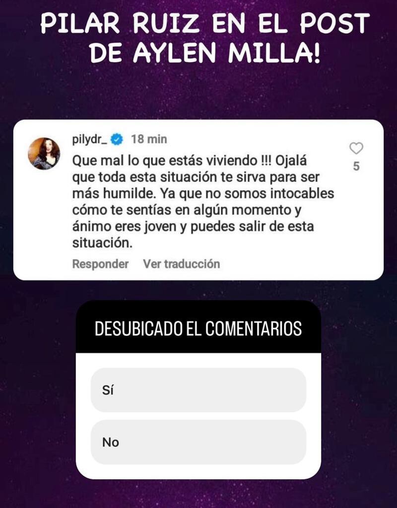 Actualmente, Pilar Ruiz vive en España donde hizo un cambio total en su vida y trabaja como auxiliar de enfermería. “Es un cambio súper enriquecedor y radical. Me siento afortunada y me llena poder ayudar a las personas desde un ámbito más profesional”, contó la ex Reina del Festival de Viña del Mar del año 2008, en una entrevista con el Diario La Cuarta.
La confesión de la enfermedad la realizó Aylén Milla a través de un live de 12 minutos, a eso de las dos de la madrugada, donde contó que está dando la pelea sin preguntarse el por qué le ocurrió, sino que para qué. Y, al igual que Claudia Conserva, quien se enfrentó al mismo tipo de cáncer, quiere aprovechar su visibilidad para ayudar a difundir la información.