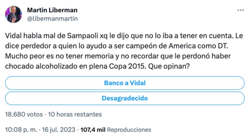 Martín Liberman sobre Arturo Vidal