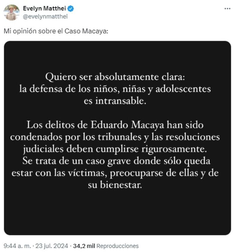 La alcaldesa de Providencia se mostró contraria a la defensa de Javier Macaya a su padre, condenado por abuso sexual agravado a menores.