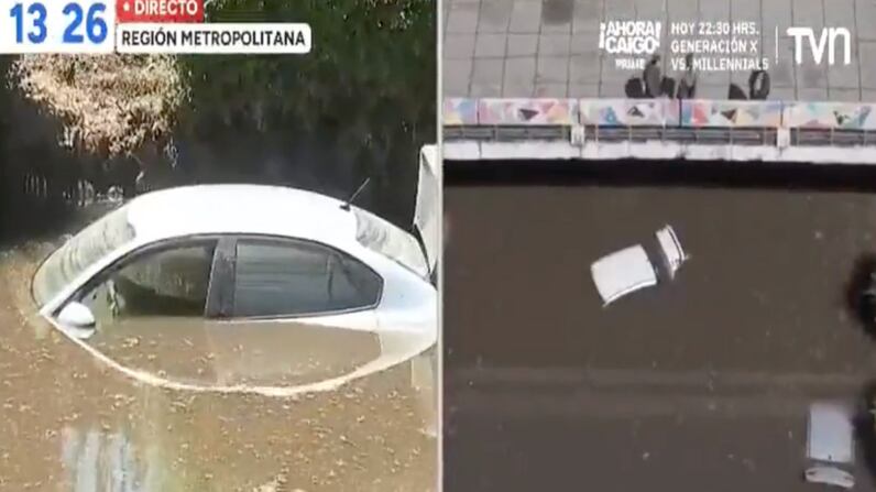 Autos atrapados en paso de nivel de Ñuñoa | Captura: 24 Horas