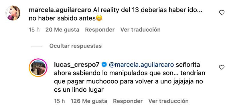 Comentario de Lucas Crespo | Instagram