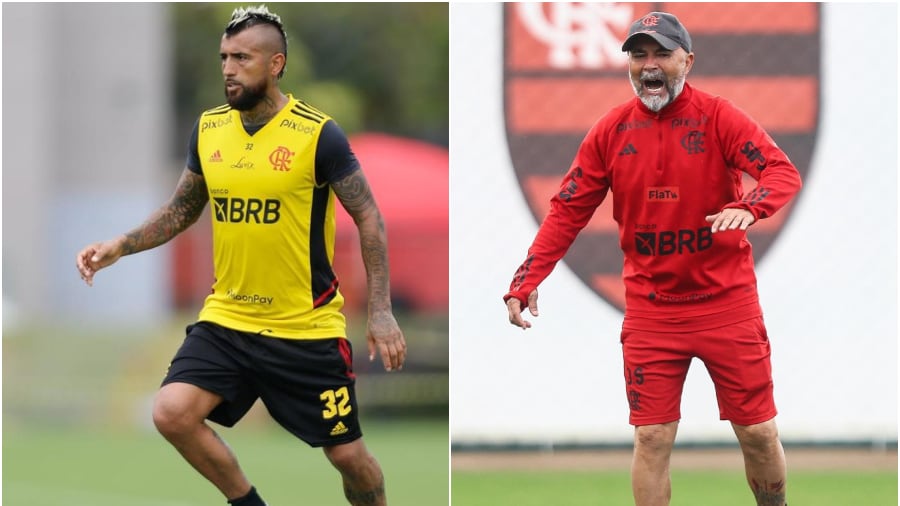 Arturo Vidal y Jorge Sampaoli