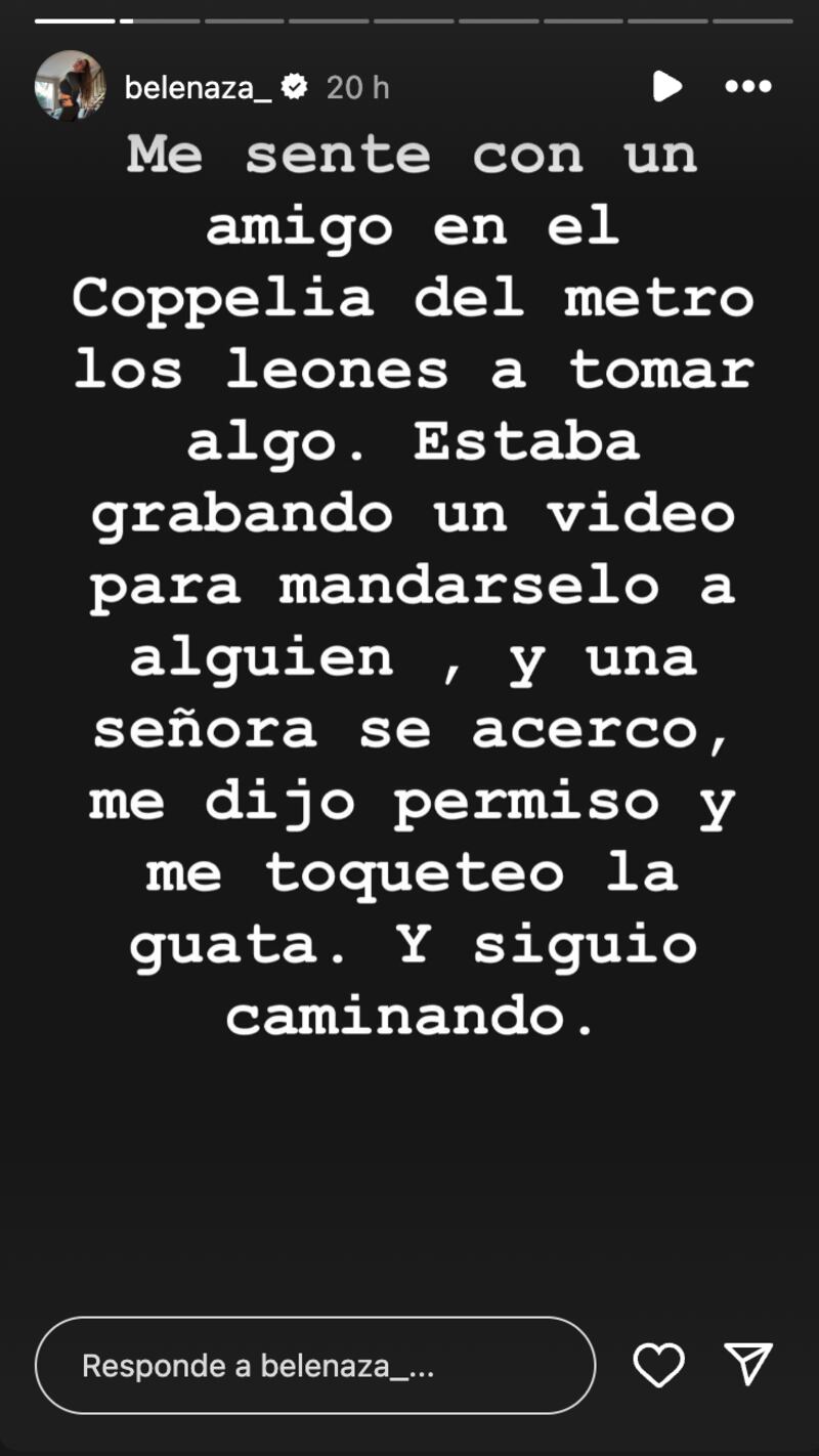 Historia de Belén Mora | Captura: Instagram @belenaza_