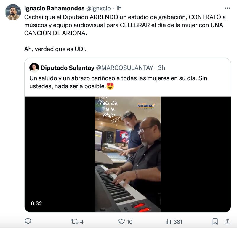 Comentarios sobre canción de Diputado Sulantay | Fuente: X (Twitter)