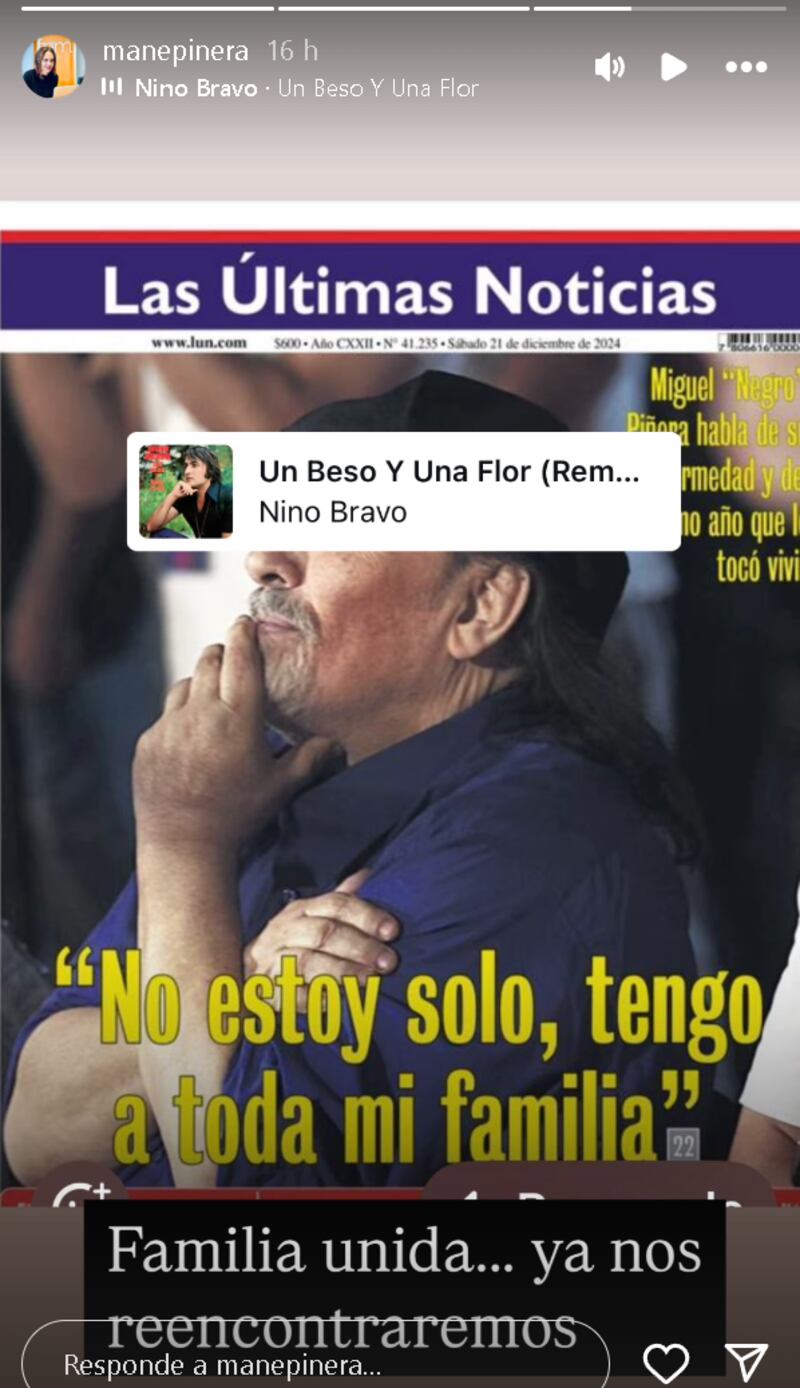 “Familia unida... ya nos reencontraremos”: Magdalena Piñera Morel recordó al “Negro” Piñera con emotiva canción.
