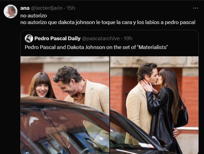 Reacción beso Pedro Pascal y Dakota Johnson