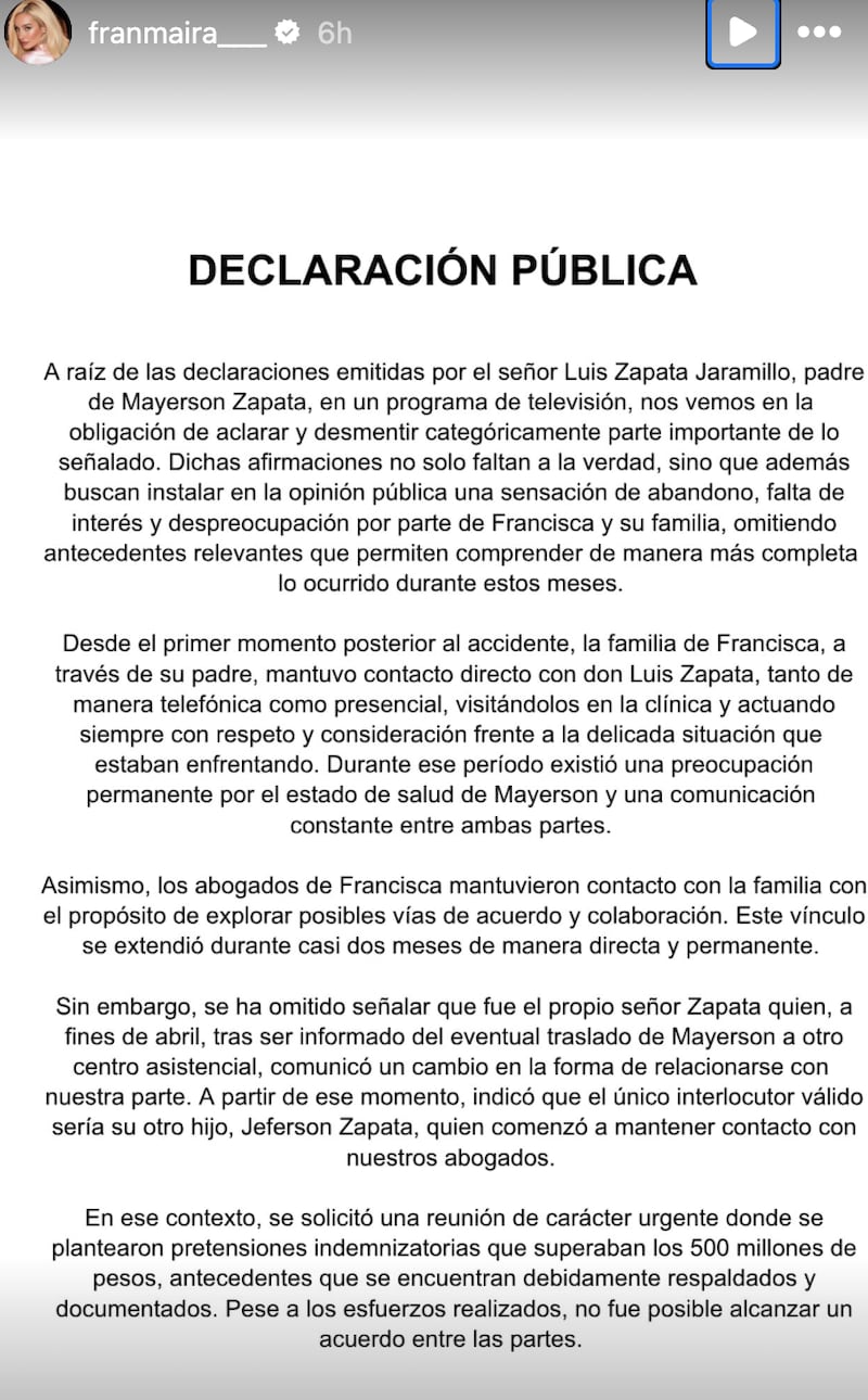 Comunicado Fran Maira