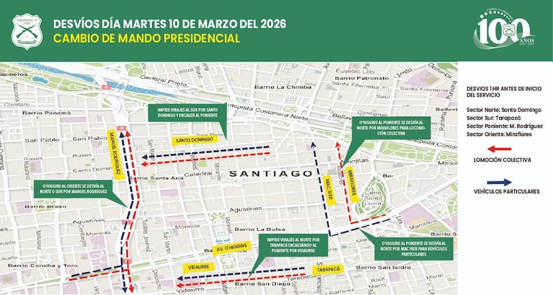 Carabineros informó de los cortes de tránsito por las actividades del cambio de mando 2026