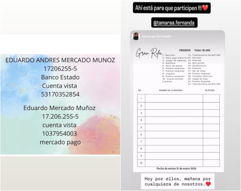 Cuenta bancara y rifa de la familia afectada