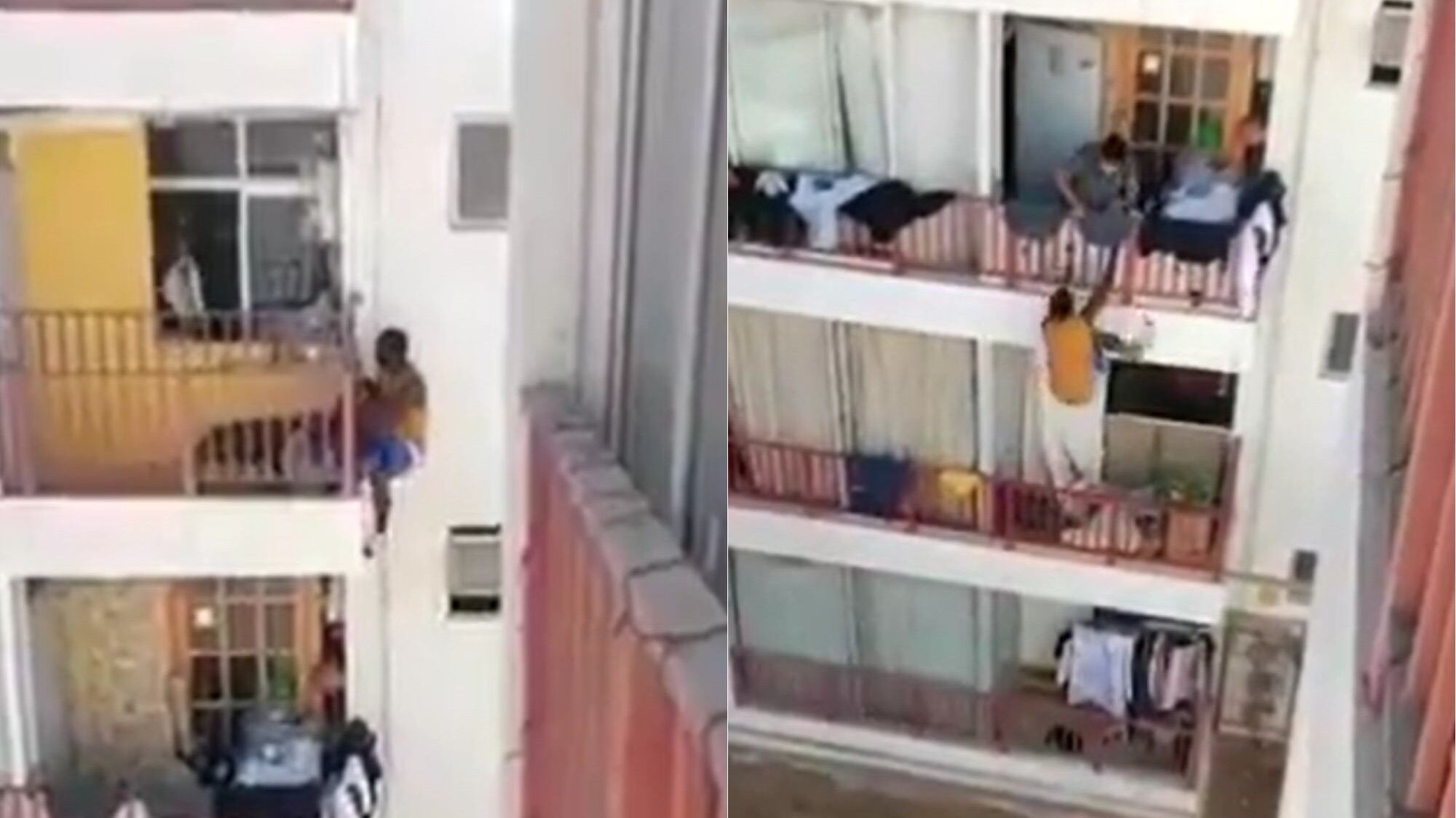 Hombre fue captado trepando un edificio Alto Hospicio | Captura: Twitter @jorgesolimano