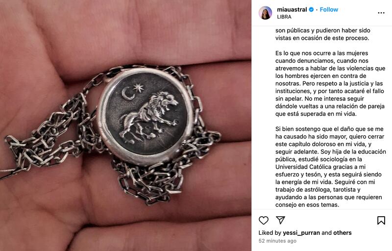 Declaración pública de Miau Astral | Captura: Instagram