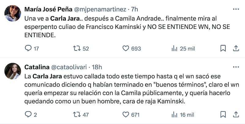 Comentarios sobre Carla Jara | Captura: X (Twitter)