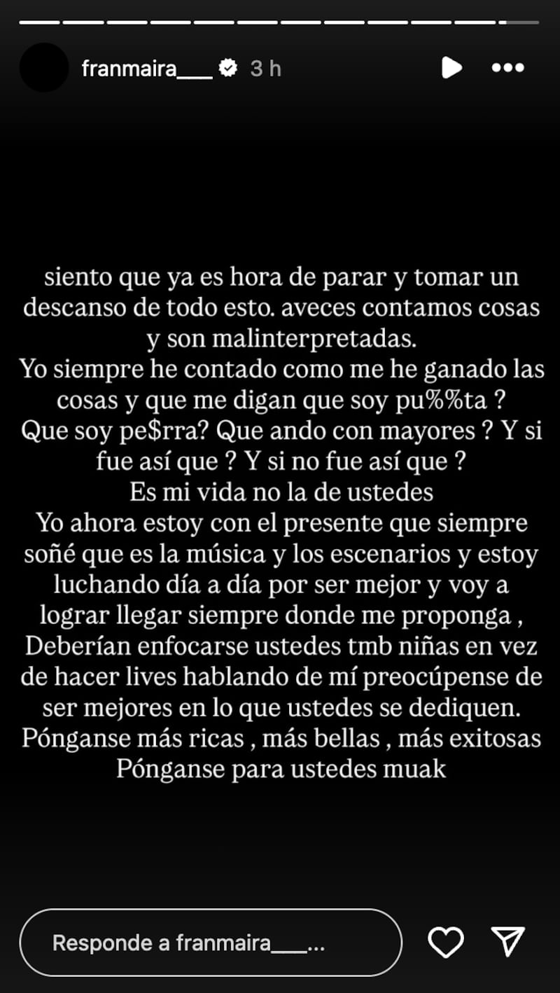 Historia de Fran Maira | Fuente: Instagram @franmaira___