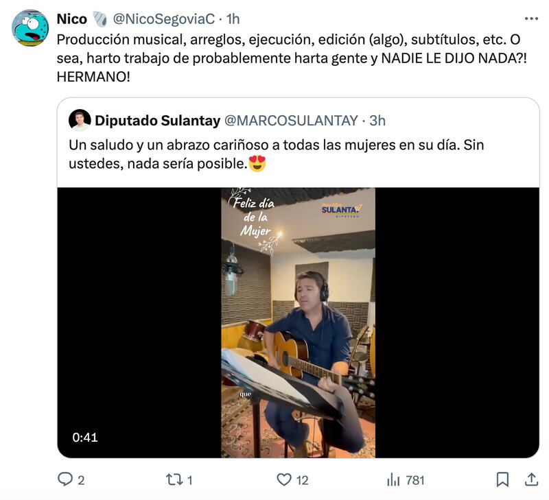 Comentarios sobre canción de Diputado Sulantay | Fuente: X (Twitter)