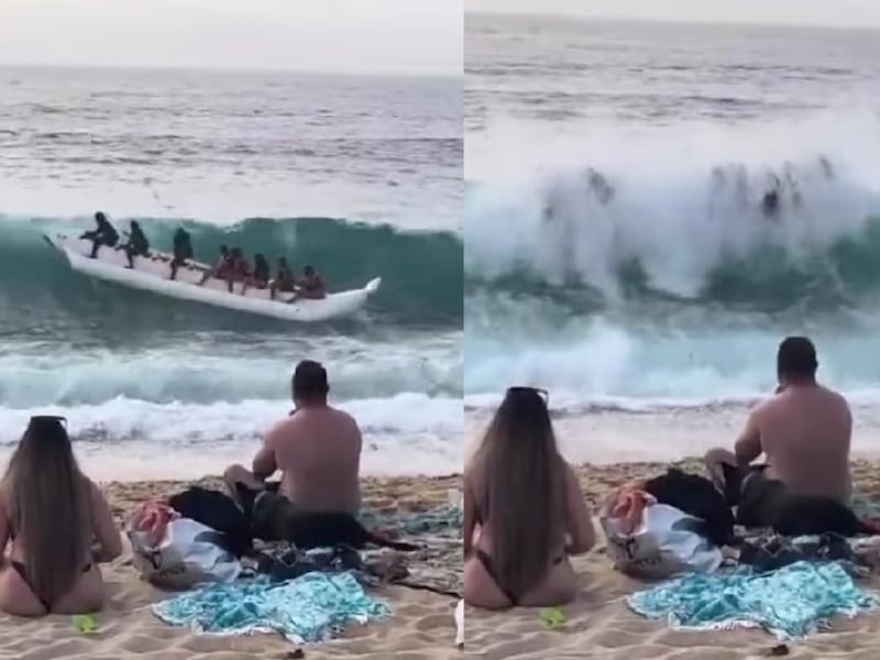 ¡Todos al agua!: Veraneantes pasan susto en un banano inflable tras ser derribados por poderosa ola