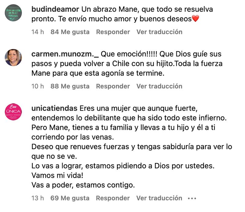 Comentarios de apoyo a María Elena Swett | Captura: Instagram