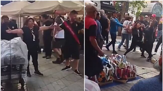 Una violenta situación se viralizó durante esta jornada en pleno centro de Santiago, más específicamente en el Paseo Ahumada, todo por la disputa de un "puesto" entre vendedores ambulantes.
En el registro se puede ver como dos mujeres se disputan este espacio, en un copado Paseo Ahumada, en donde se observa el exceso de comercio que se encuentra en el lugar, mezclados entre locales habilitados con ambulantes sin patente.