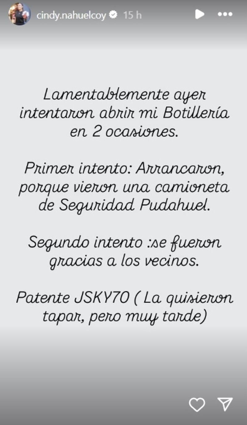 La exjueza nacional sufrió anoche el intento de robo en su botillería.