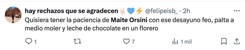 Reacciones desayuno de Maite Orsini hecho por Jorge Valdivia | Fuente: X (Twitter)