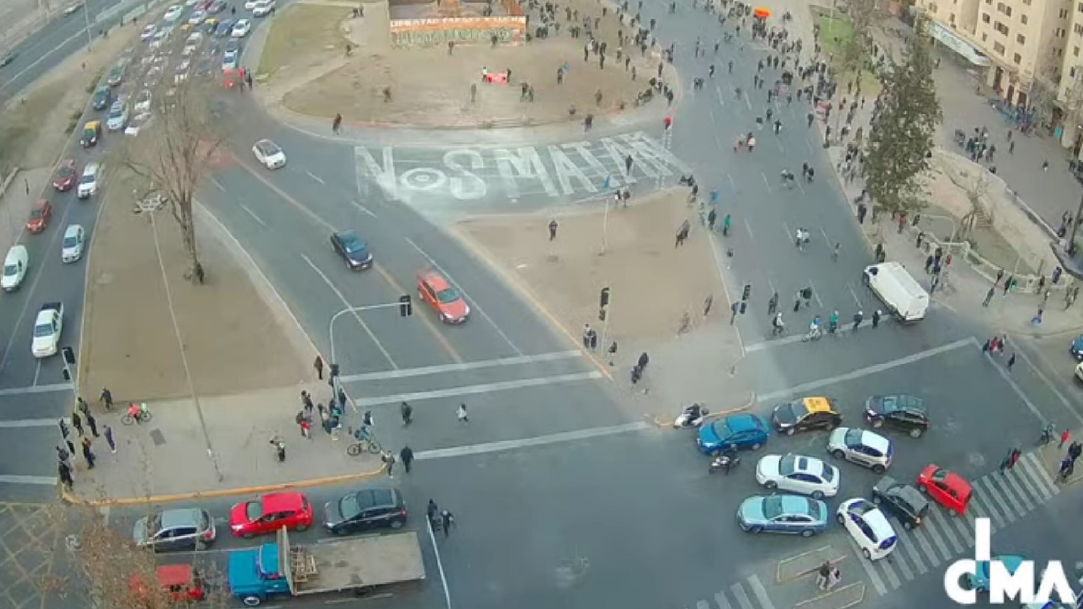 Plaza Baquedano durante una manfestación.