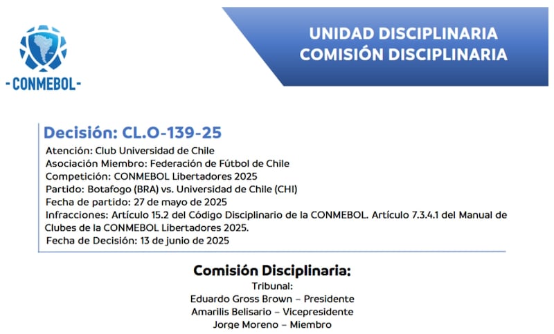 La U deberá pagar poco menos de 100 millones de pesos y realizar una campaña contra el racismo en la previa a su duelo por Copa Sudamericana ante Guaraní.