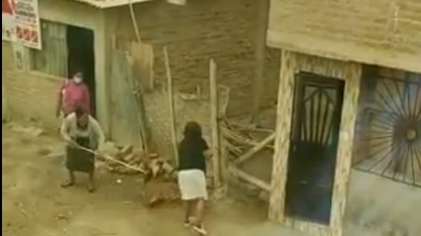 Vecinas se pelean con escobas en Perú y se lanzan la basura.