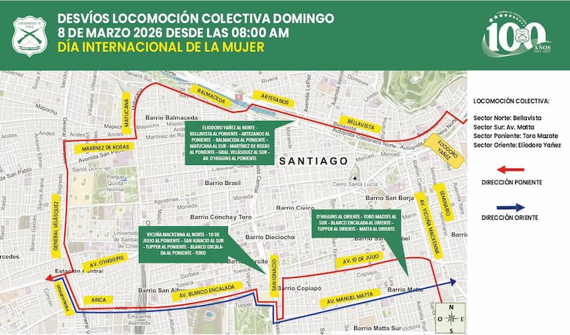 Desvíos en Santiago para este domingo 8 de marzo