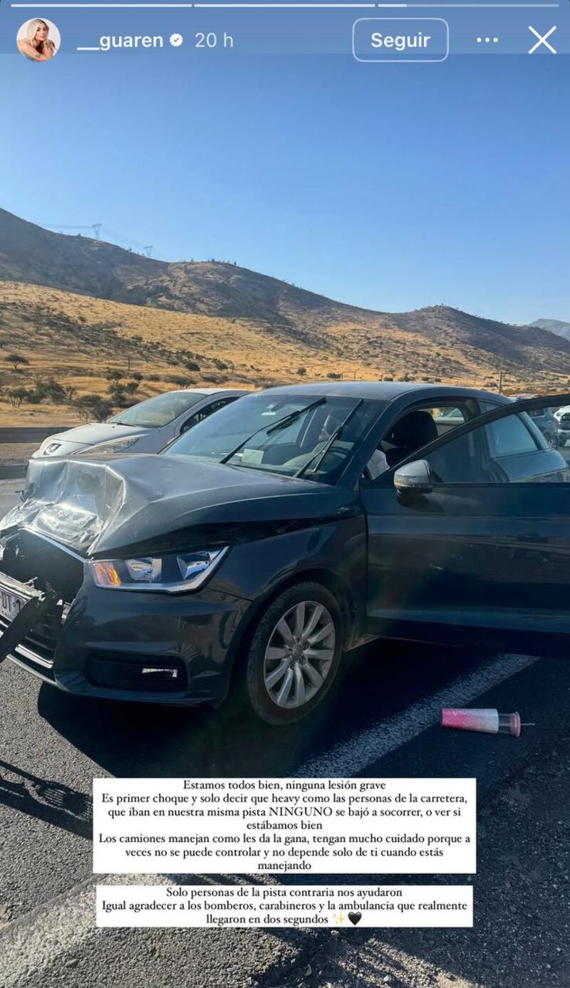 Guarén revela falta de ayuda tras chocar en plena autopista: “Ninguno se bajó a socorrer”