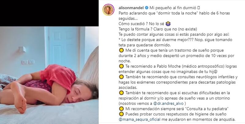 La actriz y comediante reveló a sus seguidores el trastorno del sueño que afectó a su hijo de poco más de dos años.